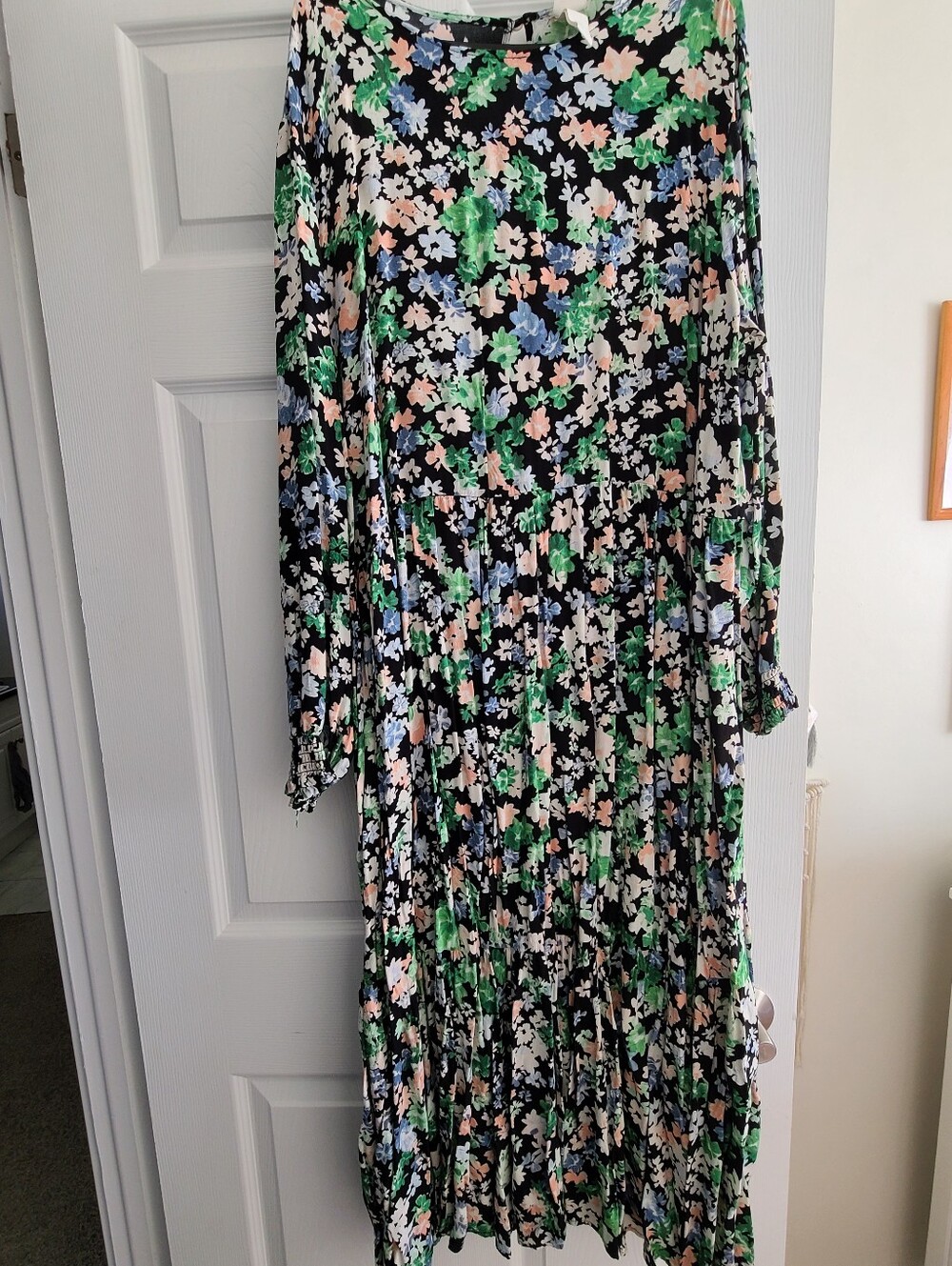 H&M Black Floral Maxi Dress with Green, Blue & Pink Accents